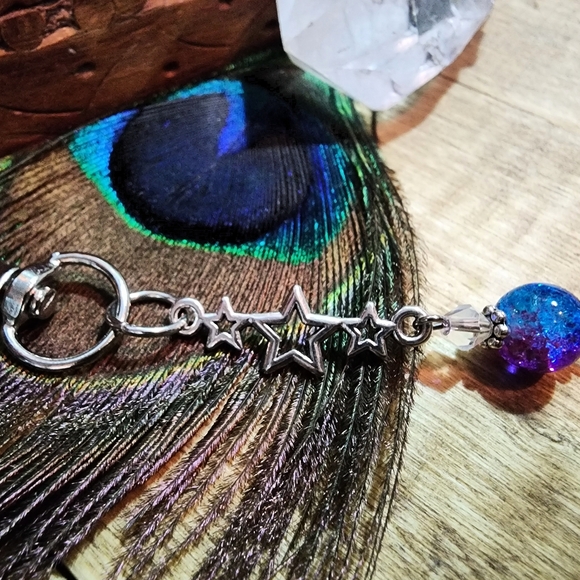 Sun Moon Pursecharm Celestial Bag Charm Pink & Blue Beaded Crystal Star Keychain - Picture 6 of 13